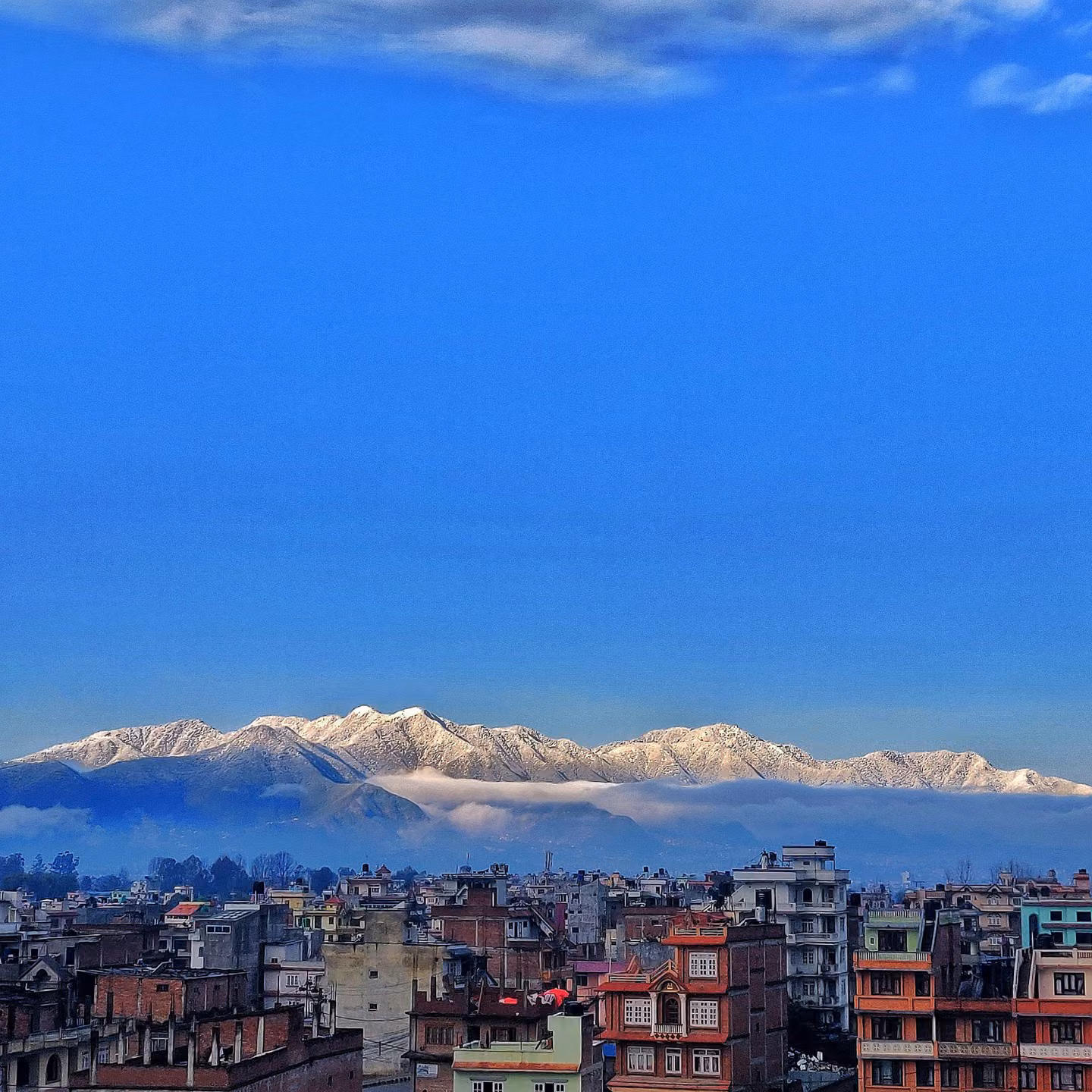City of Kathmandu with Himalayan mountain range in the background