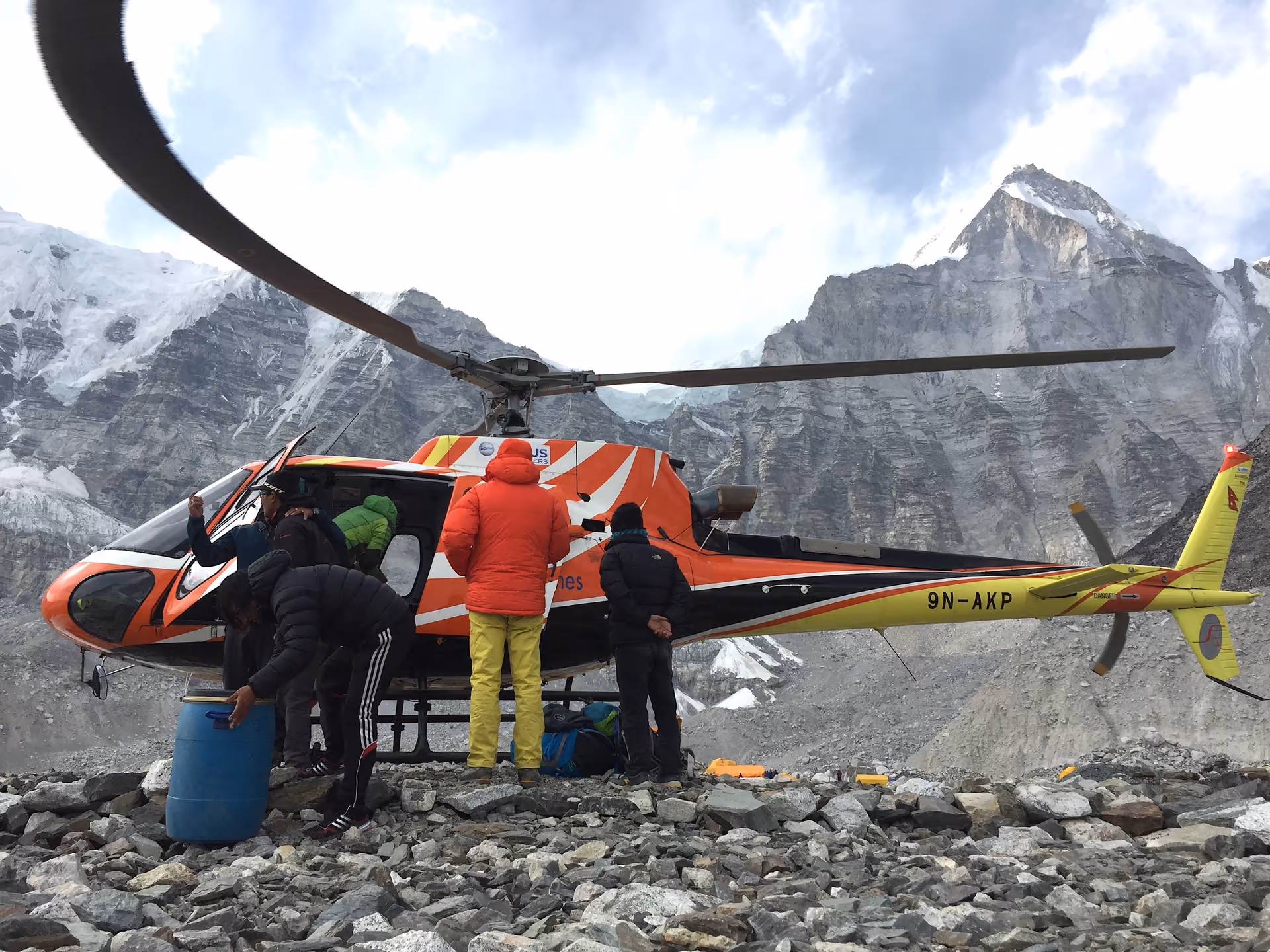 A helicopter rescue team in Nepal's mountains