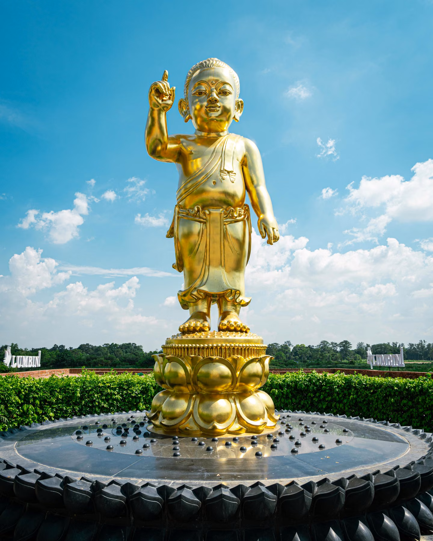 The golden statue of the Buddha at Lumbini