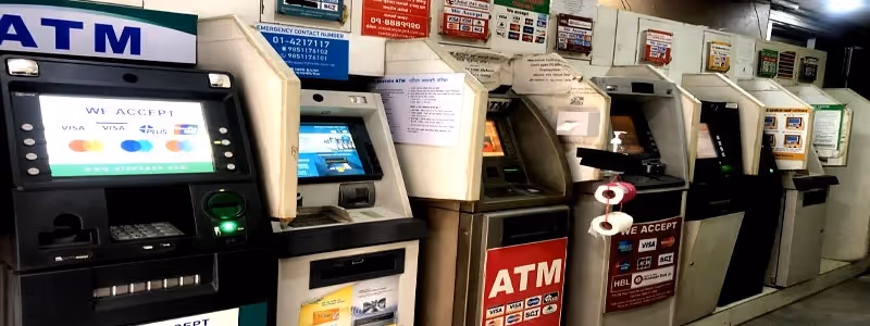 Row of bank ATMs in Nepal for cash withdrawal before a trek