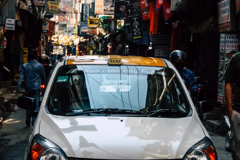 Taxi on a typical Kathmandu street